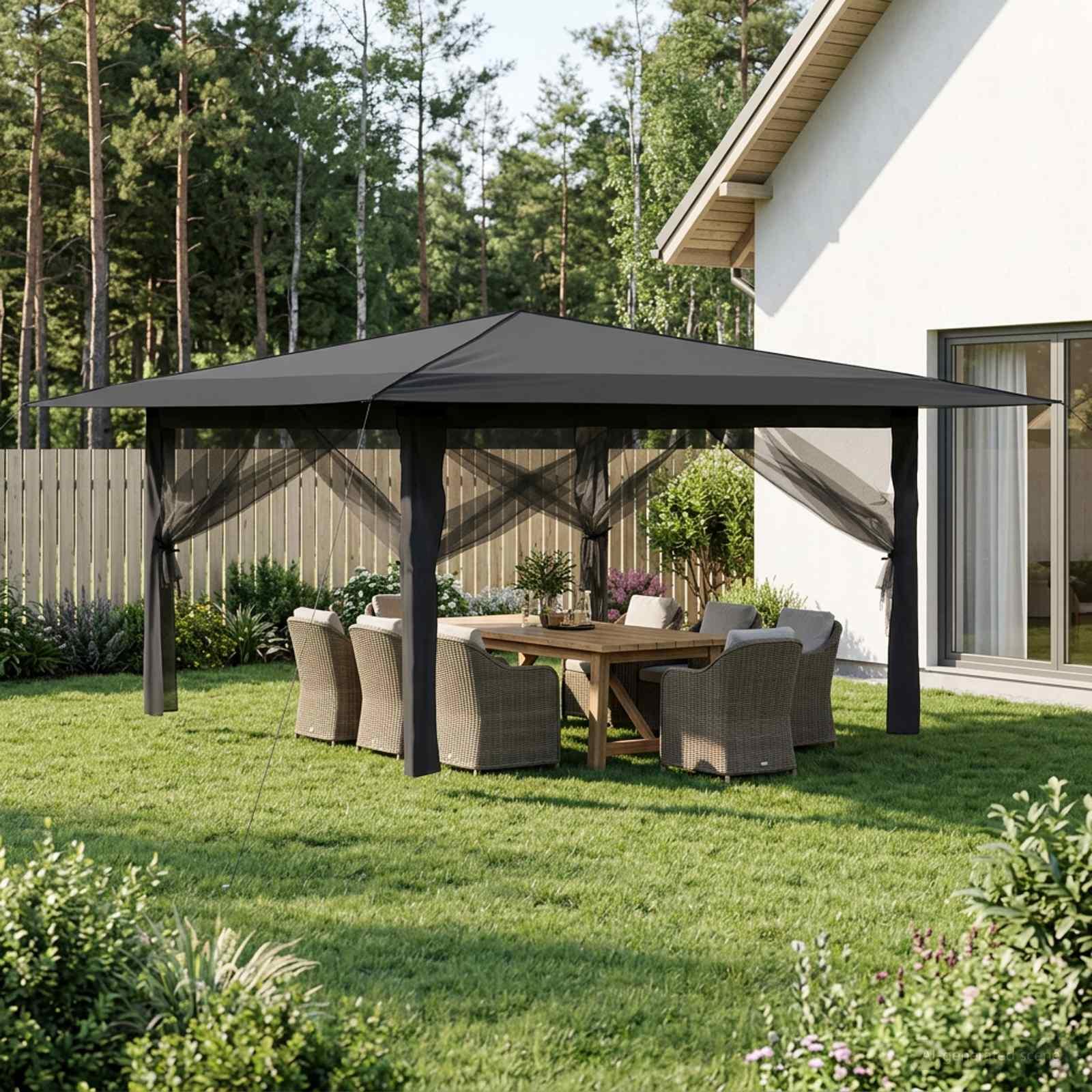 Gazebo med 4 sider 4 x 4 m pavillon lysegrå og antracit