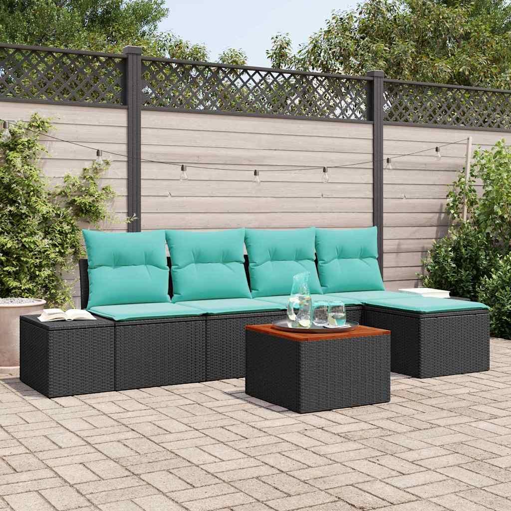 Havesofa sæt 6 stk. i sort og turkis polyrattan