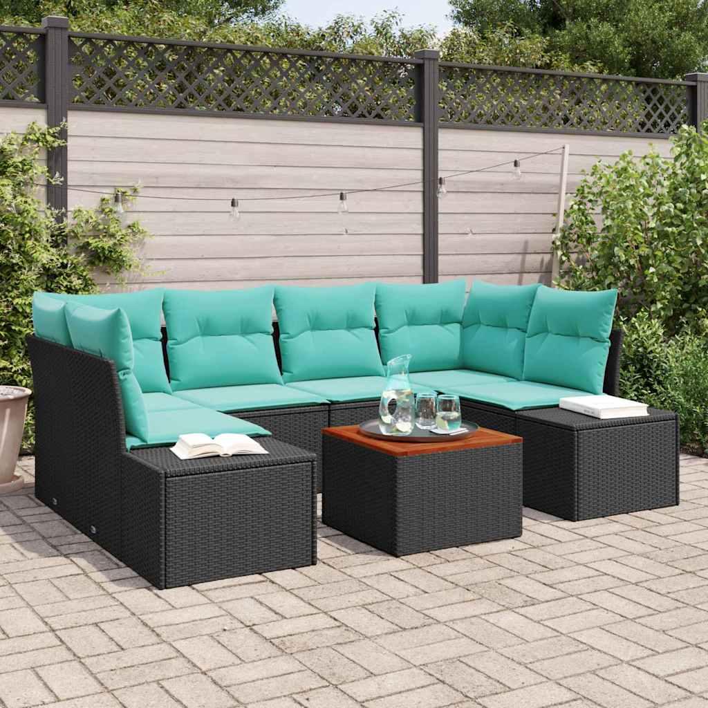 Havesofa sæt 7 stk. i sort polyrattan modulært havemøbelsæt