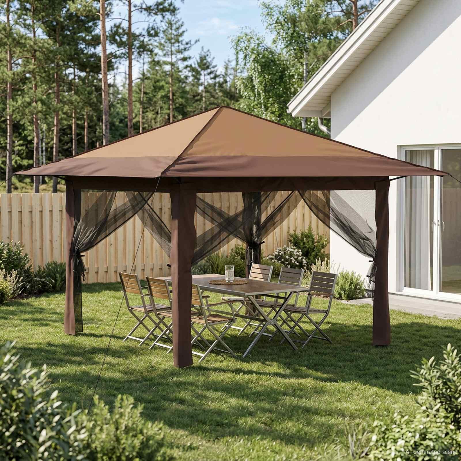 vidaXL Gazebo med 4 Sider 3,3 x 3,3 m Beige og Brun