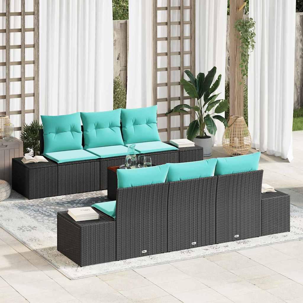 Havesofa sæt 7 stk. i sort polyrattan til terrasse og have