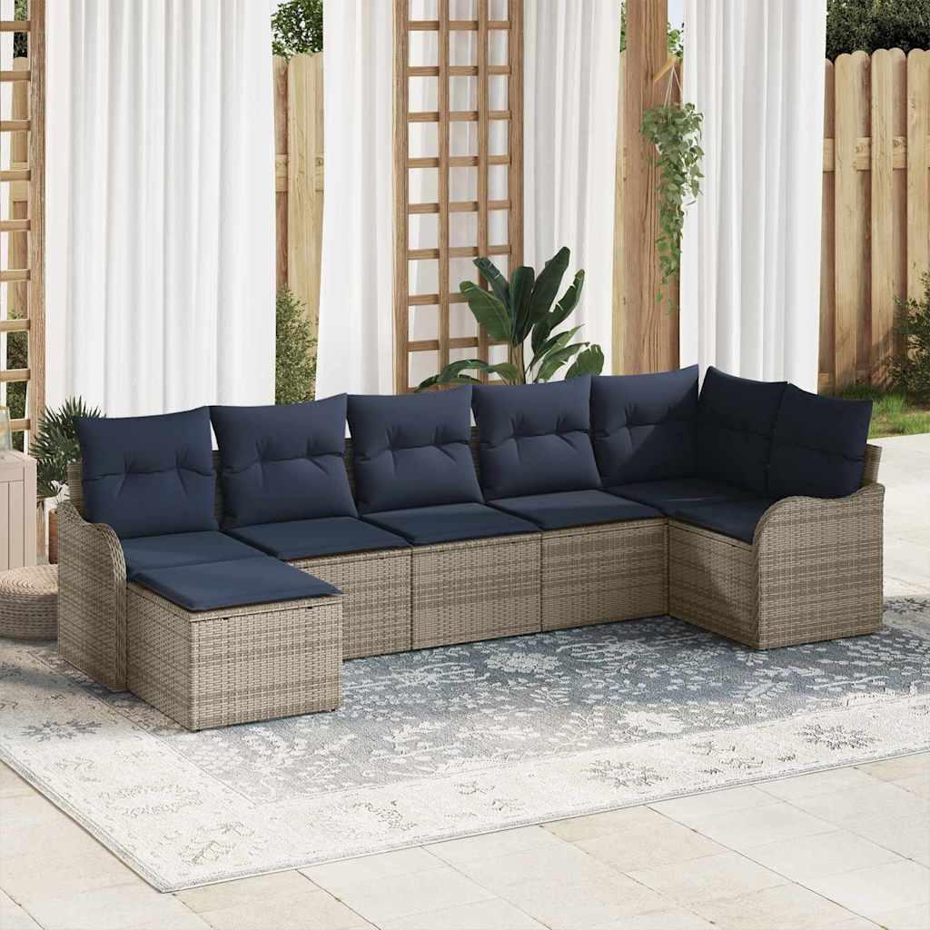 Havesofa sæt 7 stk. i grå polyrattan til terrasse og have