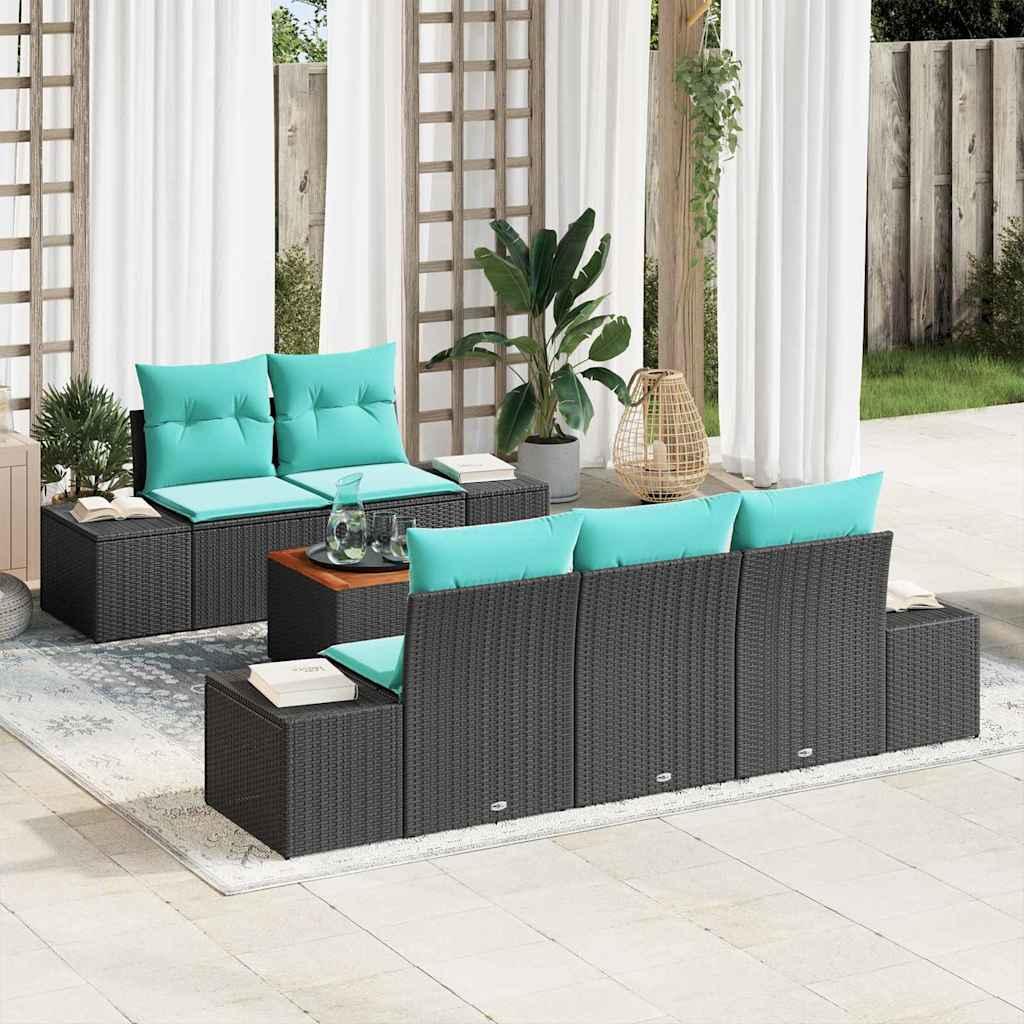Havesofa sæt 6 stk. i sort polyrattan