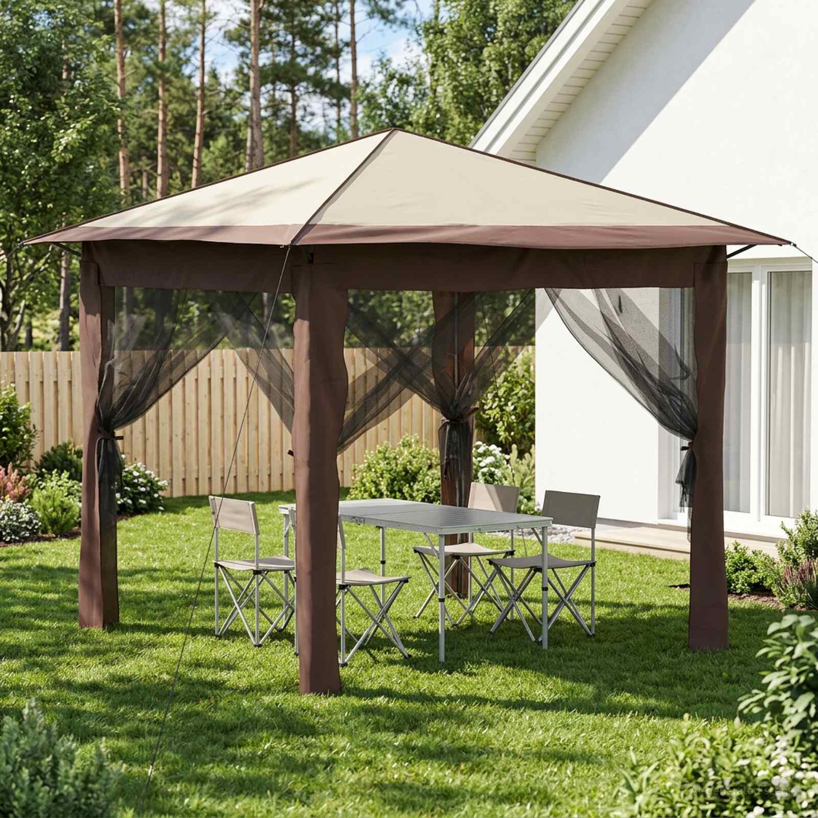 vidaXL Gazebo med 4 Sider 2,6 x 2,6 m Creme og Brun