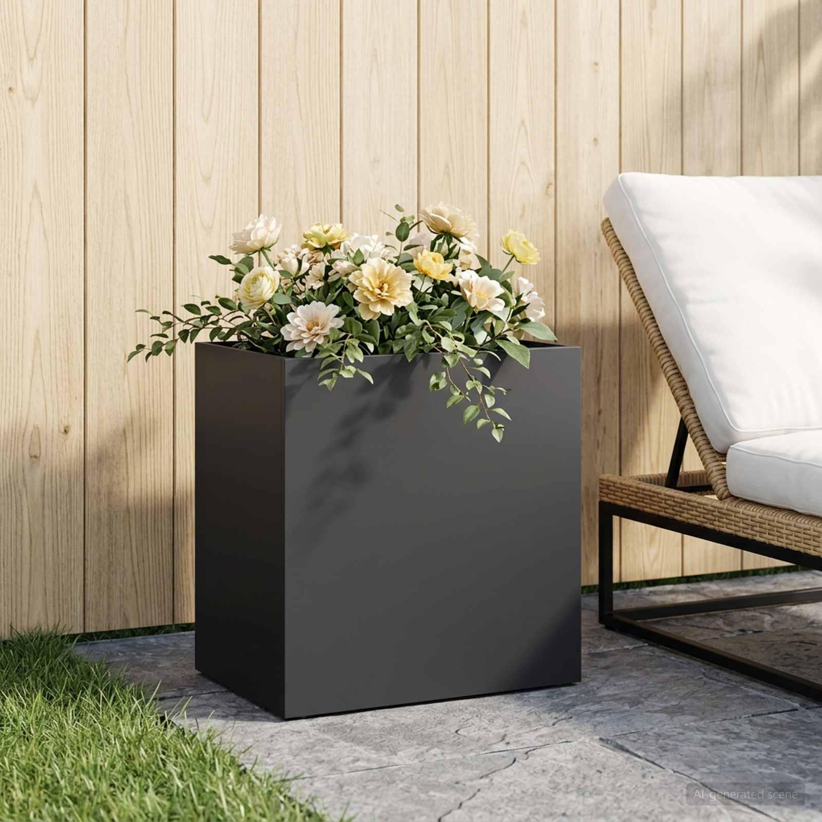Blomsterkrukke til have sort 50 x 30 x 40 cm i koldvalset stål