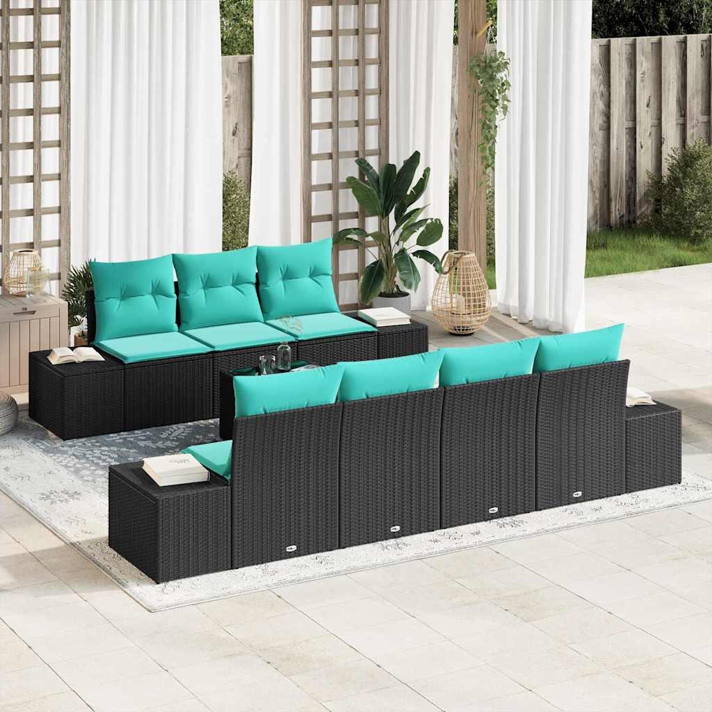 Havesofa sæt 8 stk. i sort polyrattan med bord