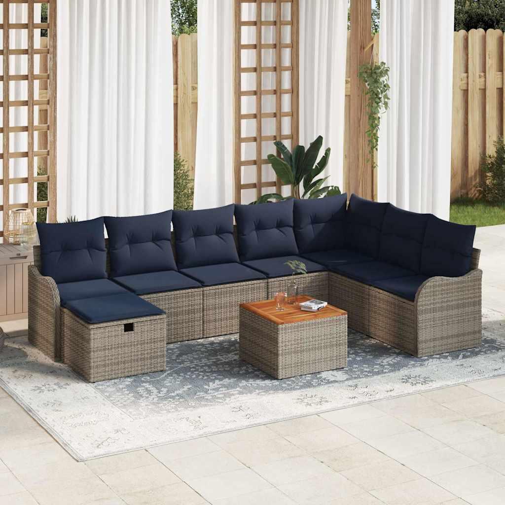 Havesofa sæt 9 stk. i grå polyrattan til have og terrasse