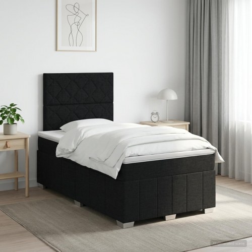 Boxmadras seng med topmadras og justerbart hovedgærde 120 x 200 cm - sort stof