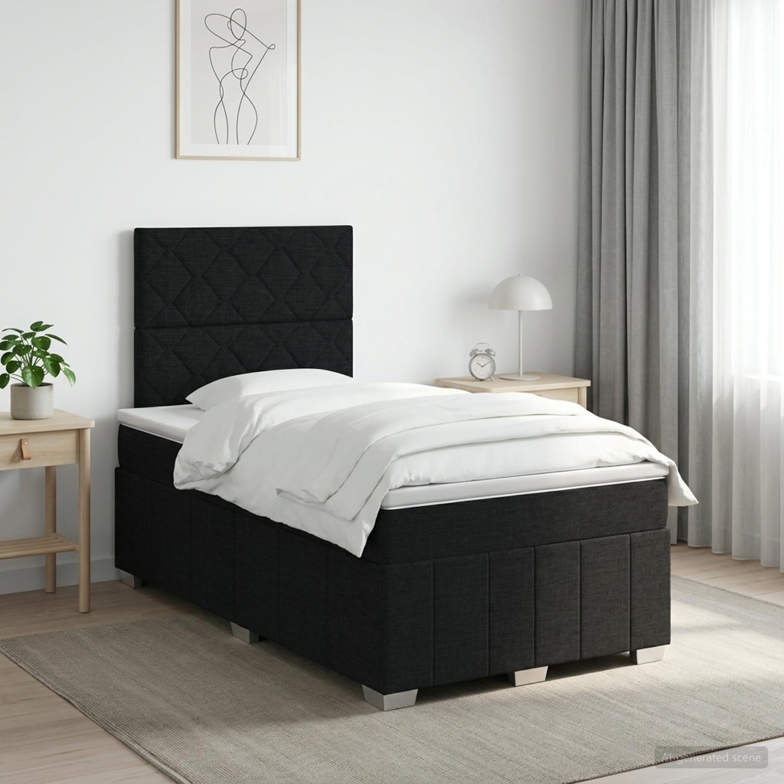 Boxmadras seng med topmadras og justerbart hovedgærde 120 x 200 cm - sort stof