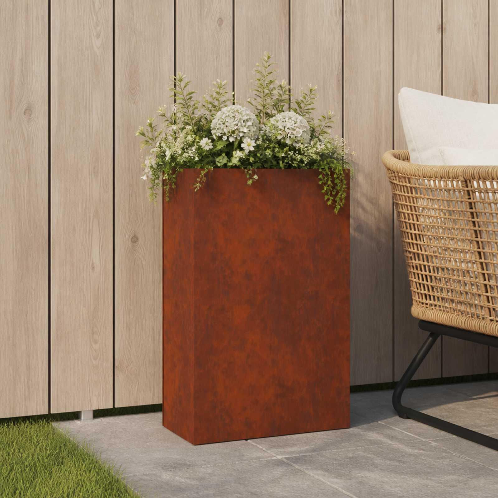 Blomsterkrukke i cortenstål 50 x 20 x 75 cm - rust look plantekasse til udendørs brug
