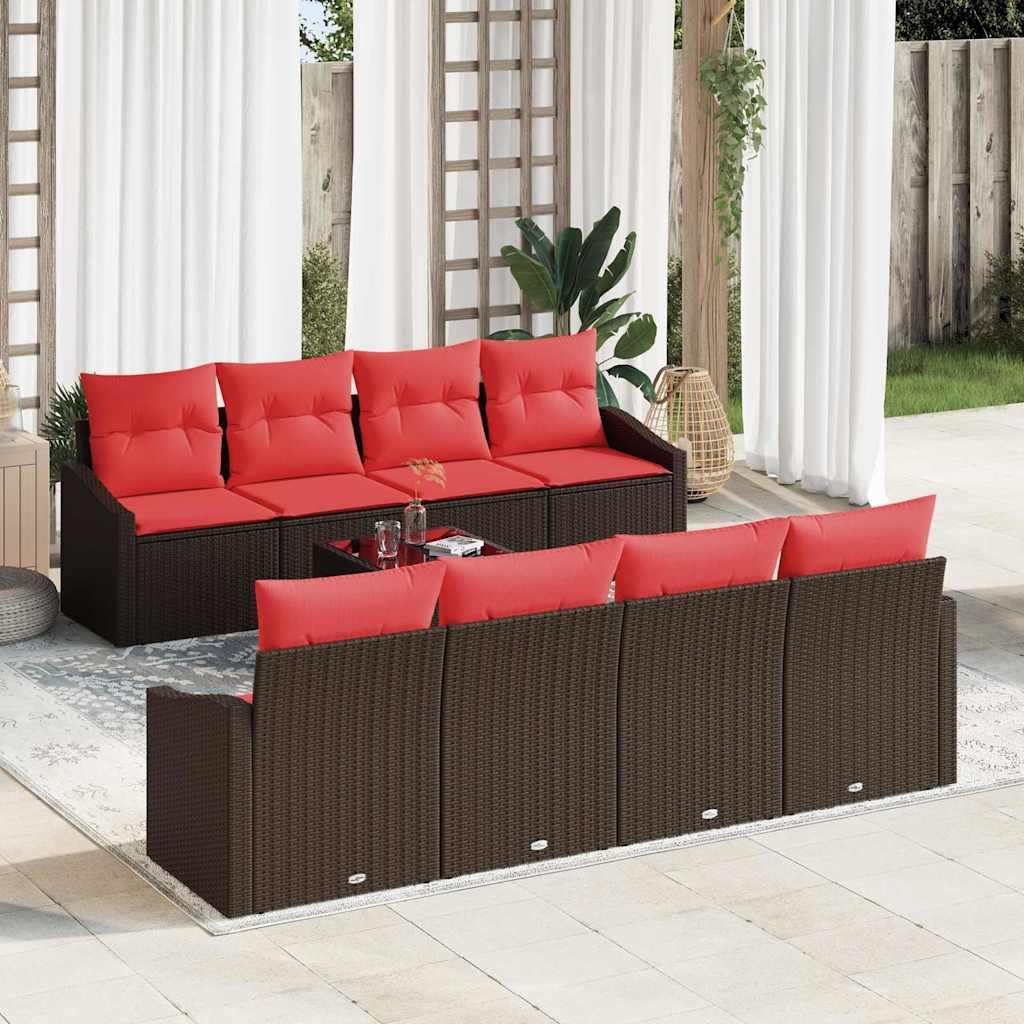 vidaXL Sofa Sæt 9 stk. 3-Antal sæder Brun og Rød polyrattan