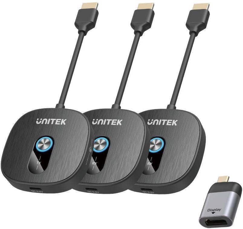 UNITEK trådløs HDMI-transmitter 1080p med 1 sender og 2 modtagere - sort