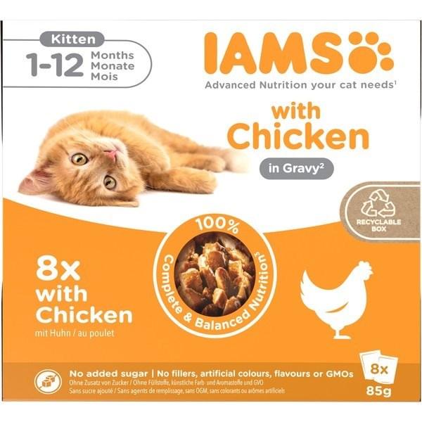 IAMS Delights Kitten vådfoder til killing med kylling i sovs 8 x 85 g