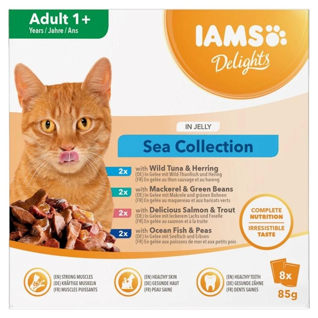 IAMS Delights Adult Sea Collection i gelé vådfoder til kat 8 x 85 g