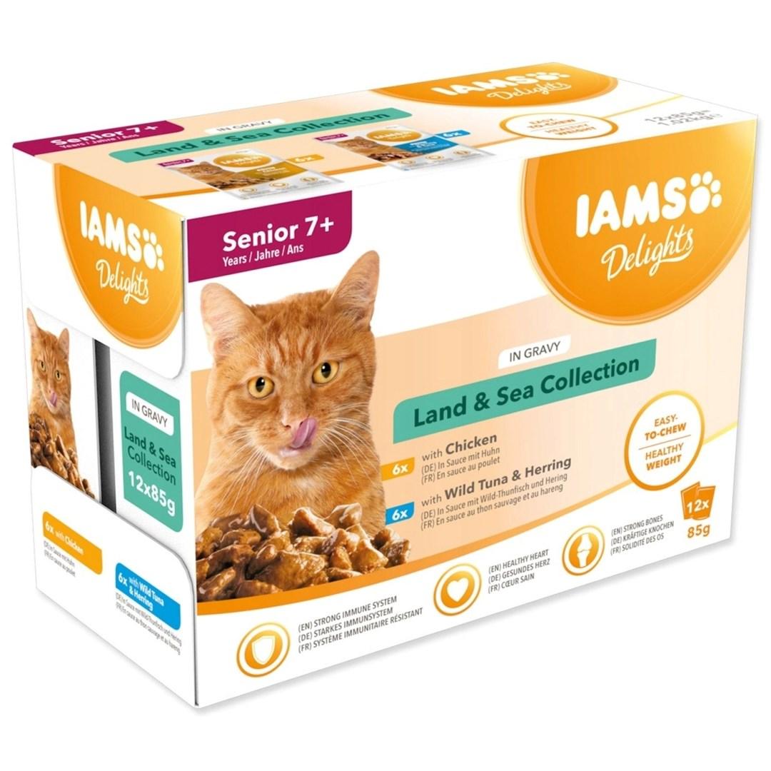 IAMS Delights Senior 7+ Land & Sea Collection i sovs vådfoder til kat 12 x 85 g