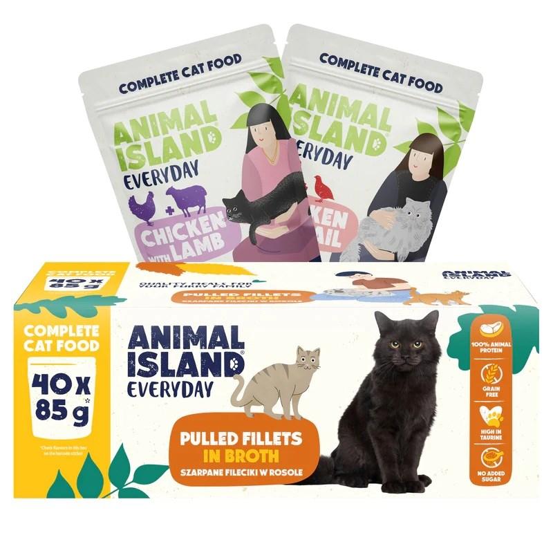 ANIMAL ISLAND Everyday vådfoder til katte med kylling og lam samt kylling og vagtel 40 x 85 g