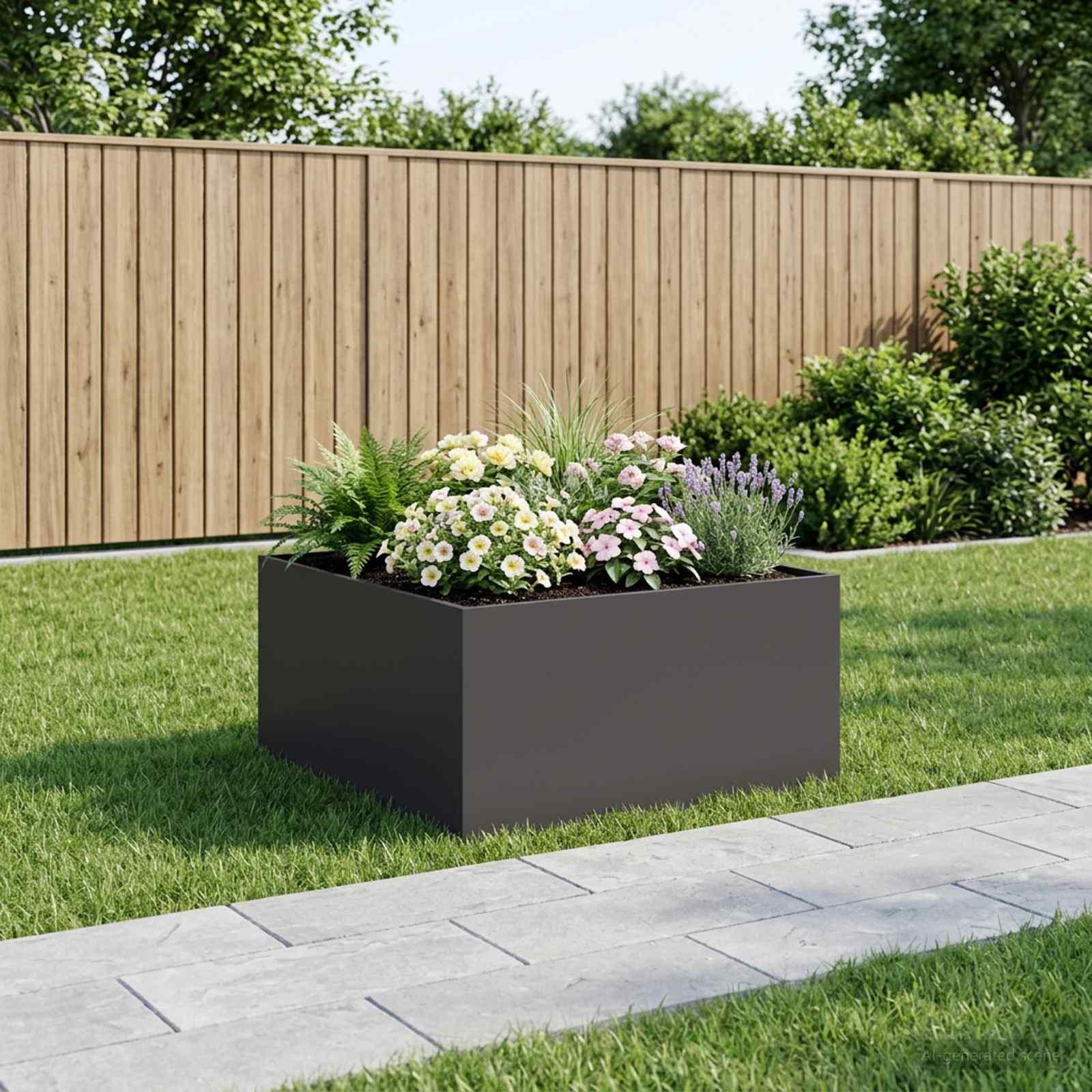 Blomsterkrukke plantekasse i koldvalset stål 60 x 60 x 40 cm - sort