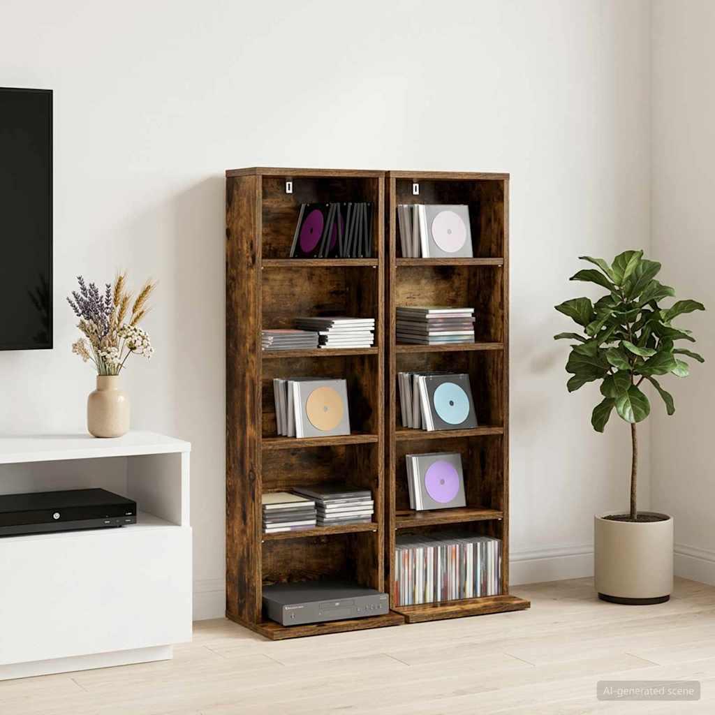 vidaXL CD Skab 2 stk. Røget eg 33 x 23,5 x 97,5 cm Konstrueret træ