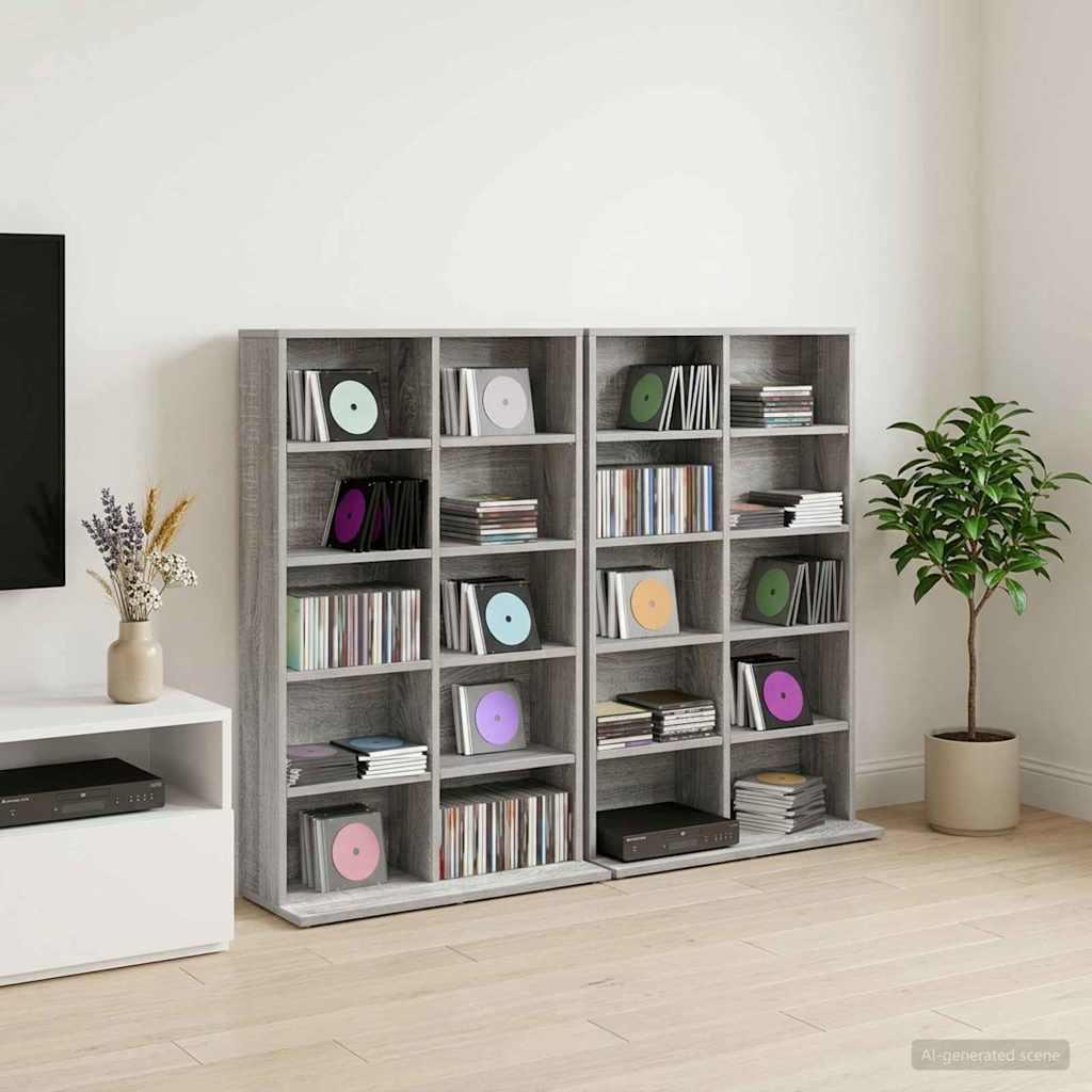 vidaXL CD Skab 2 stk. Grå Sonoma 65 x 23,5 x 97,5 cm Konstrueret træ