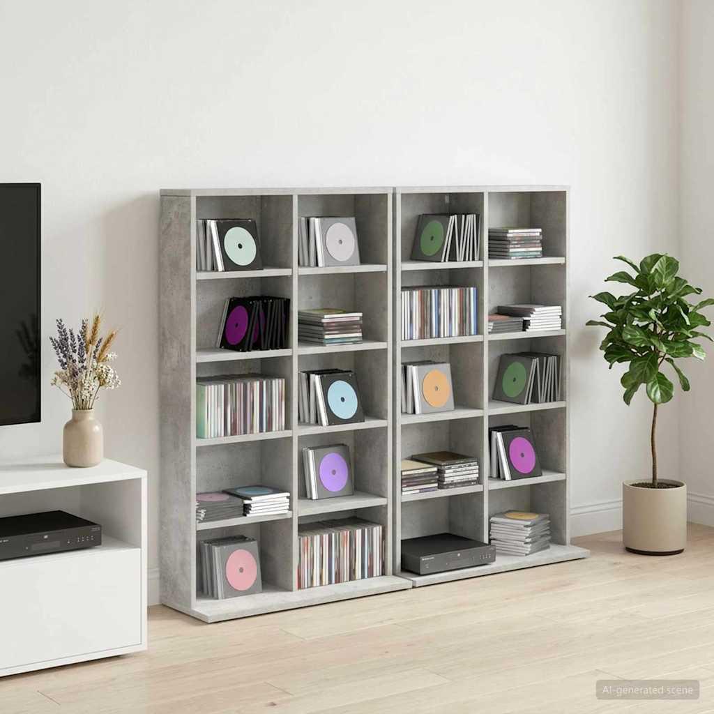 vidaXL CD Skab 2 stk. Betongrå 65 x 23,5 x 97,5 cm Konstrueret træ