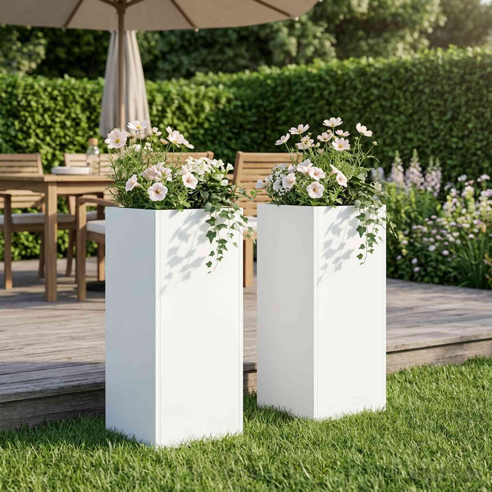 vidaXL Have Blomsterkrukke 2 stk. Hvid 20 x 20 x 50 cm Koldvalset stål
