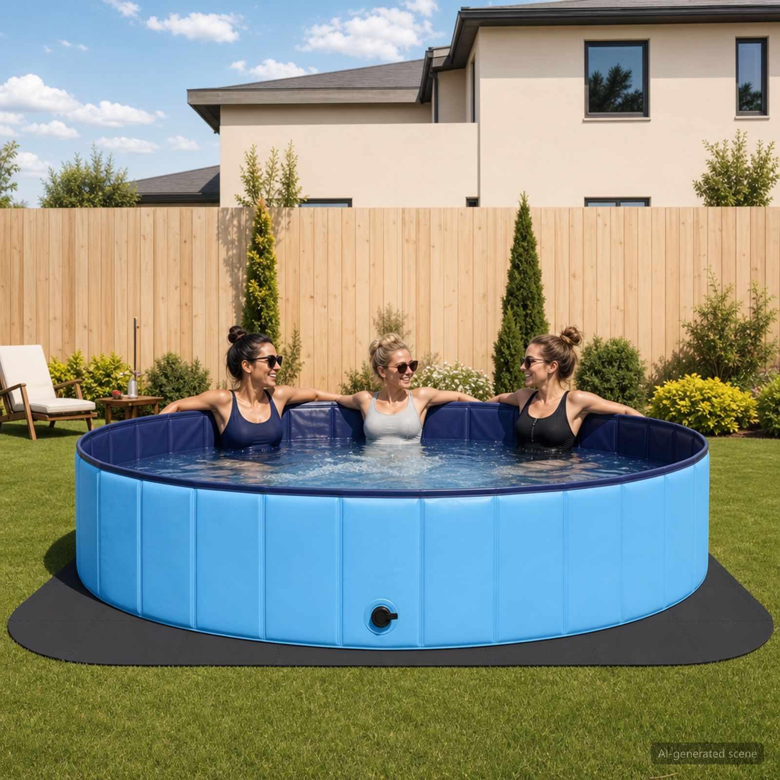 Poolbundmåtte 49 stk. Ø 408 cm rund EVA skum sort