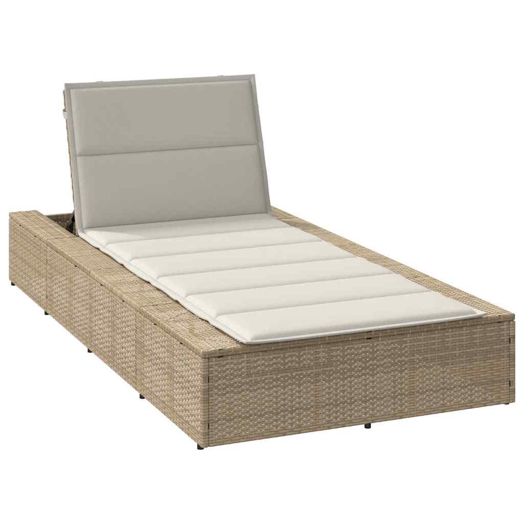 Solseng i polyrattan - beige med flydende hynde og justerbart ryglæn