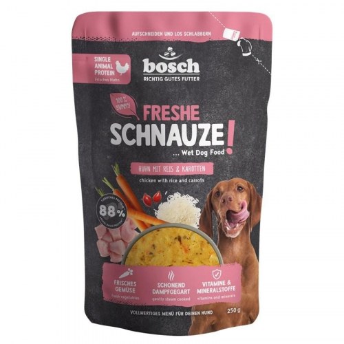 Bosch Freshe Schnauze vådfoder til hund med kylling, ris og gulerødder 250 g