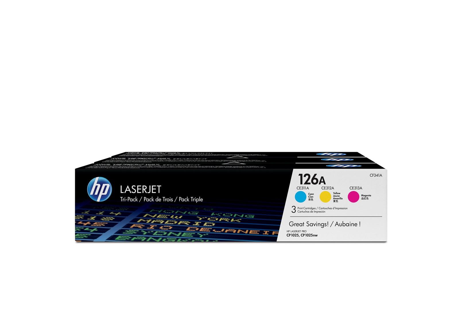 HP 126A 3-pak original LaserJet toner cyan/magenta/gul