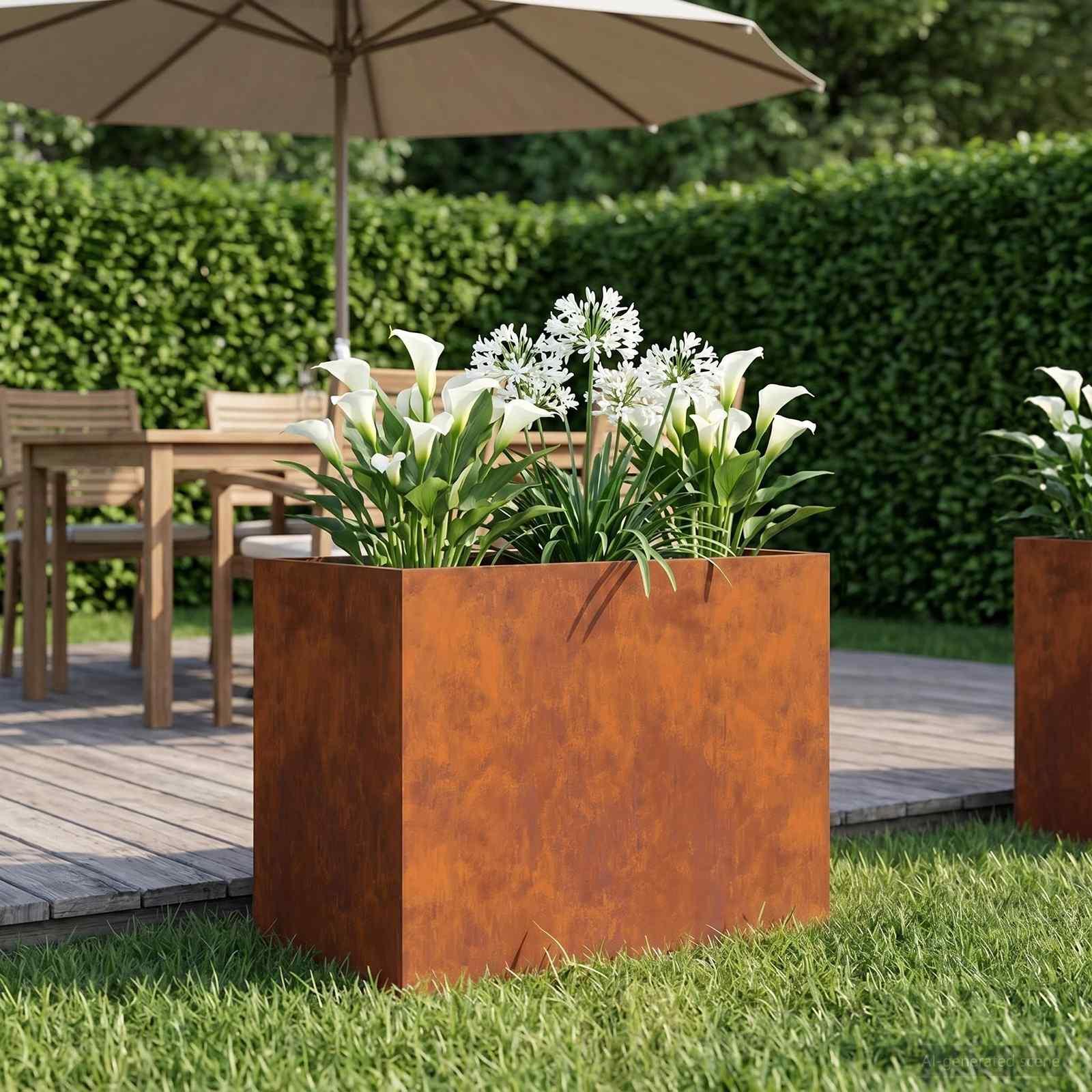 Blomsterkrukke i cortenstål 60 x 40 x 50 cm - rusten plantekasse