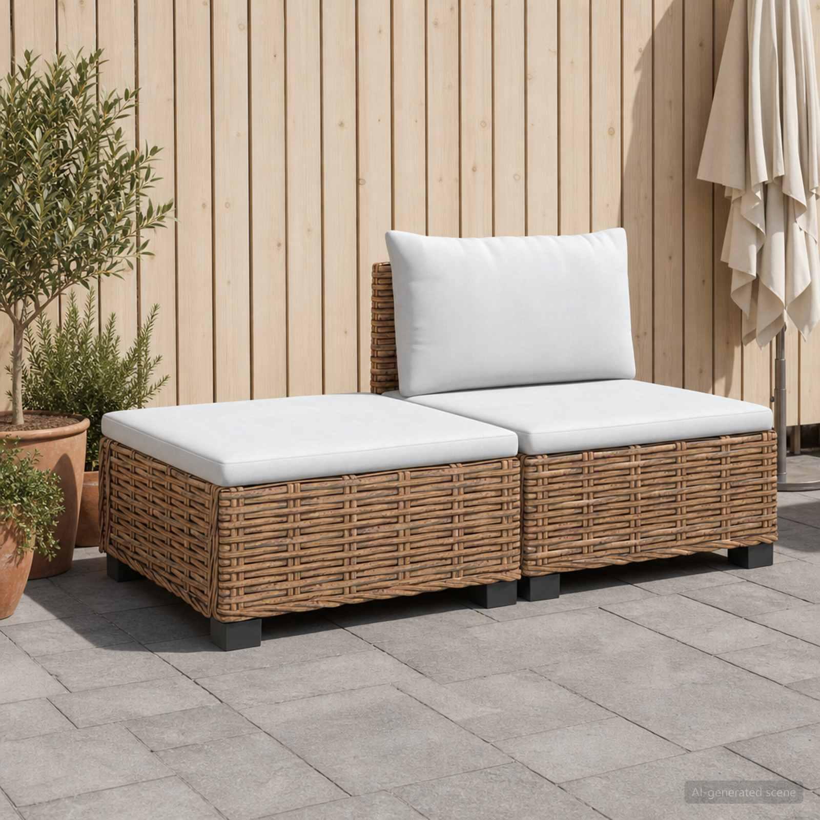 vidaXL 2 stk. Rattan Lounge Sæt med Puder GENDT Naturlig rattan