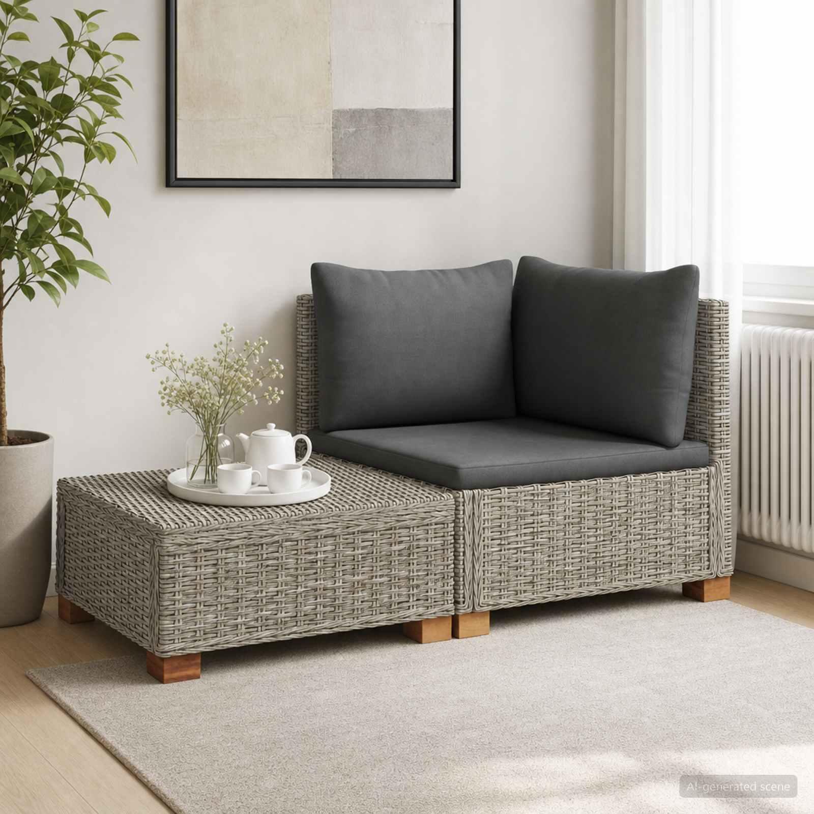 vidaXL 2 stk. Rattan Lounge Sæt med Puder GENDT Naturlig rattan