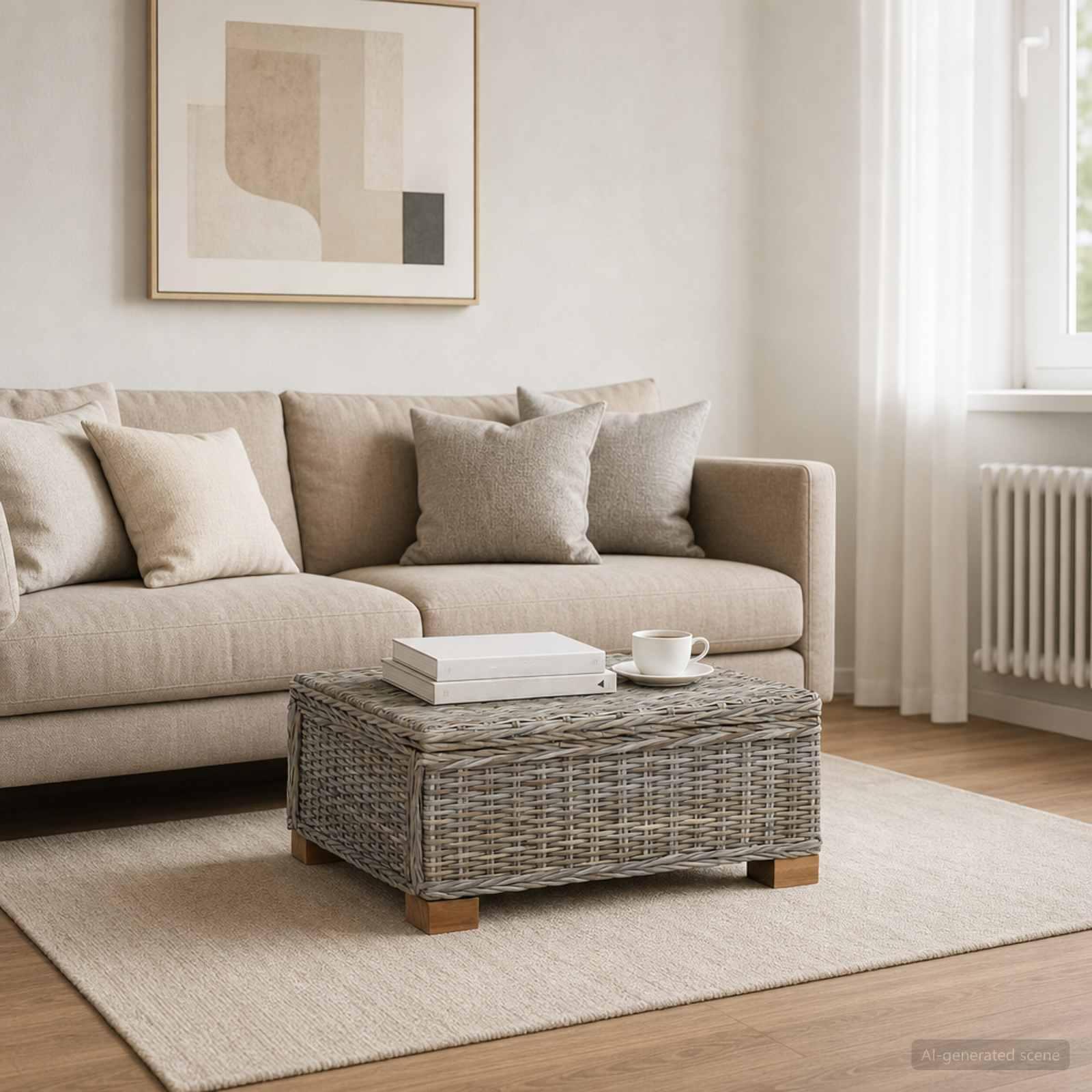 vidaXL Sofabord GENDT Naturlig rattan Kubu Grå 67 x 60 x 30 cm
