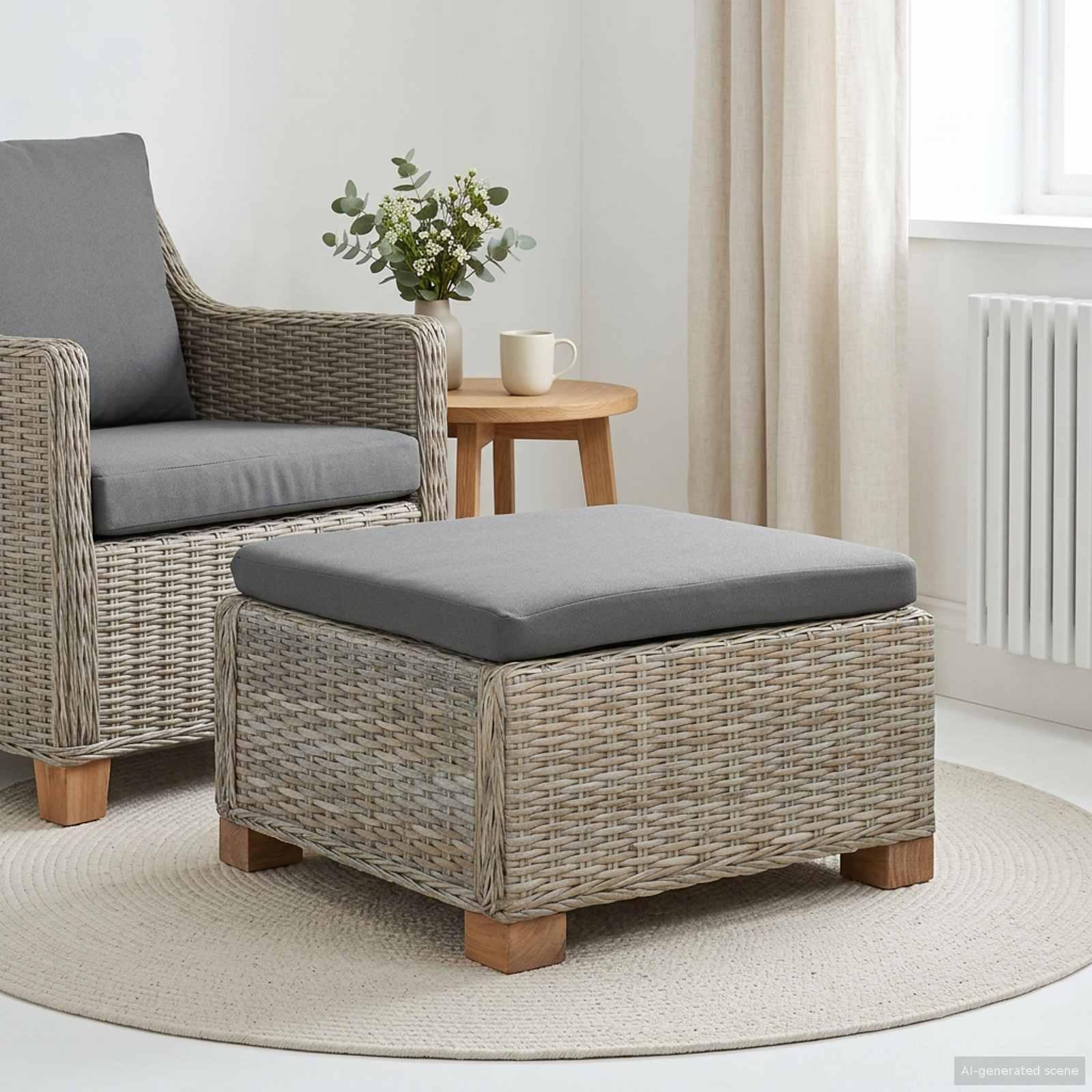 vidaXL Fodstøtte med Pude GENDT Naturlig rattan Kubu Grå