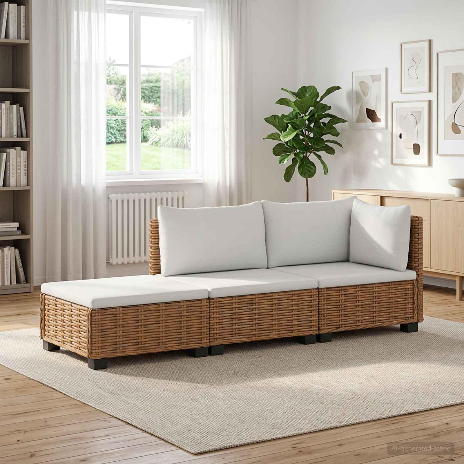 3 stk. Rattan Loungesæt med Puder GENDT Naturlig rattan