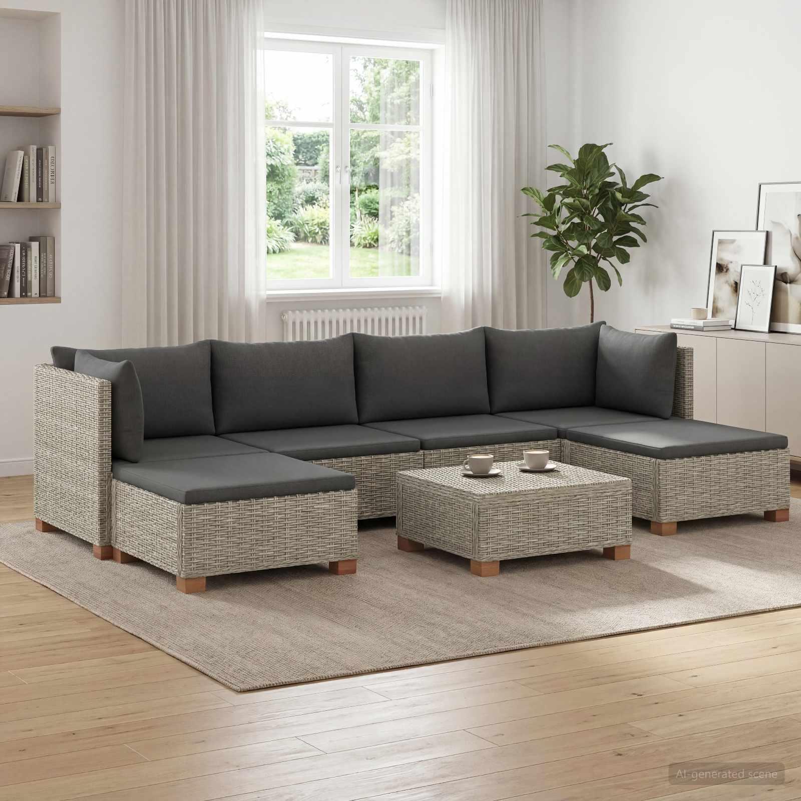 vidaXL 7 stk. Rattan Loungesæt med Puder GENDT Naturlig rattan