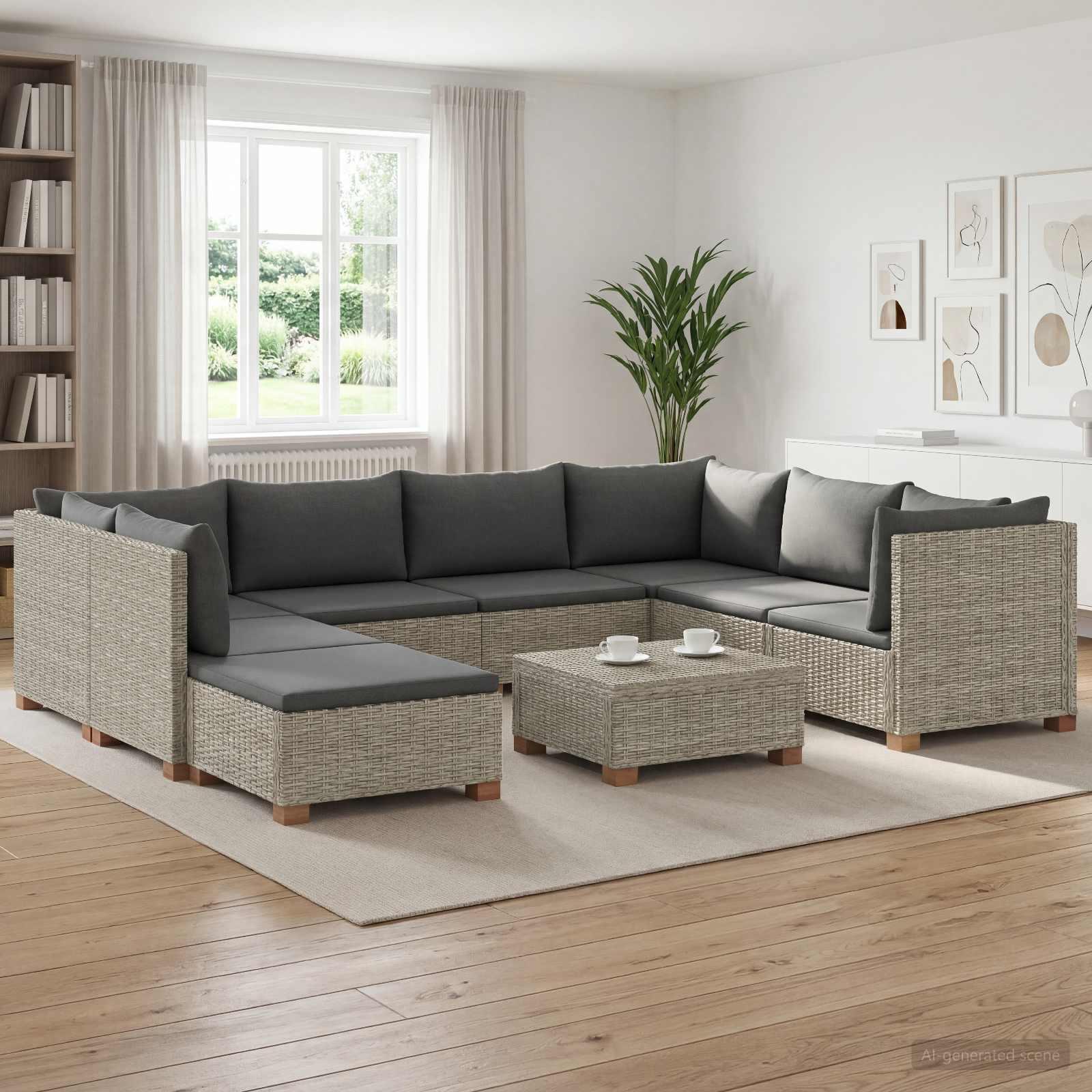 vidaXL 9 stk. Rattan Loungesæt med Puder GENDT Naturlig rattan
