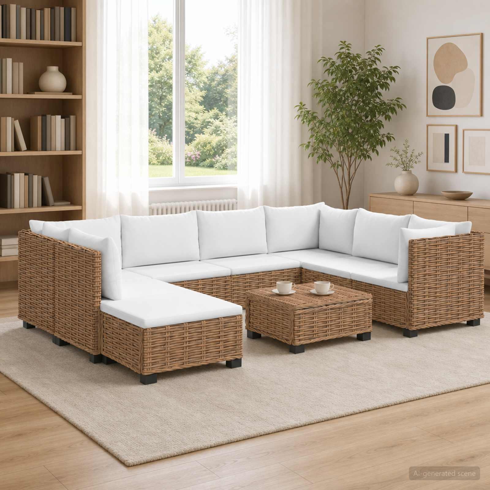 vidaXL 9 stk. Rattan Loungesæt med Puder GENDT Naturlig rattan