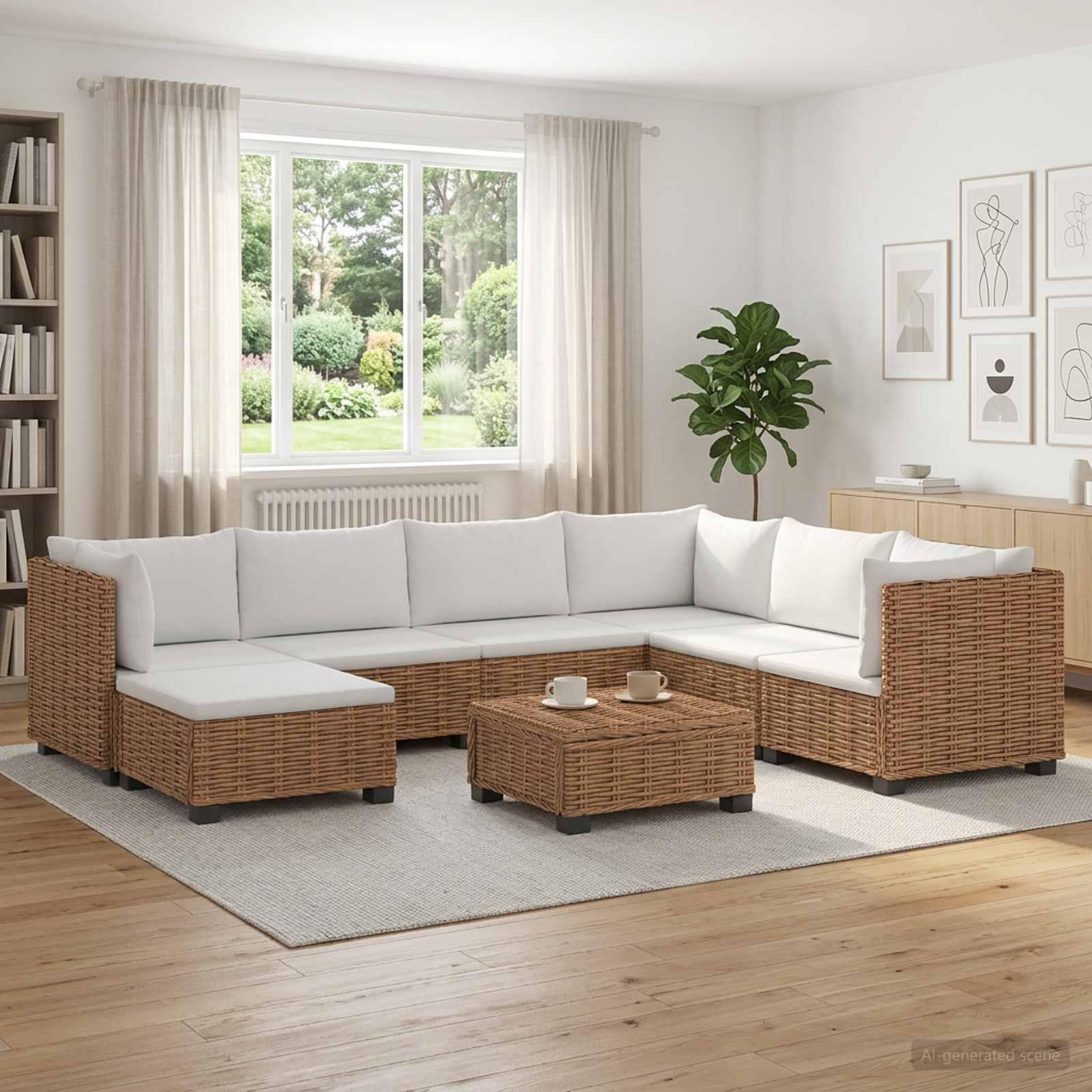 vidaXL 8 stk. Rattan Loungesæt med Puder GENDT Naturlig rattan