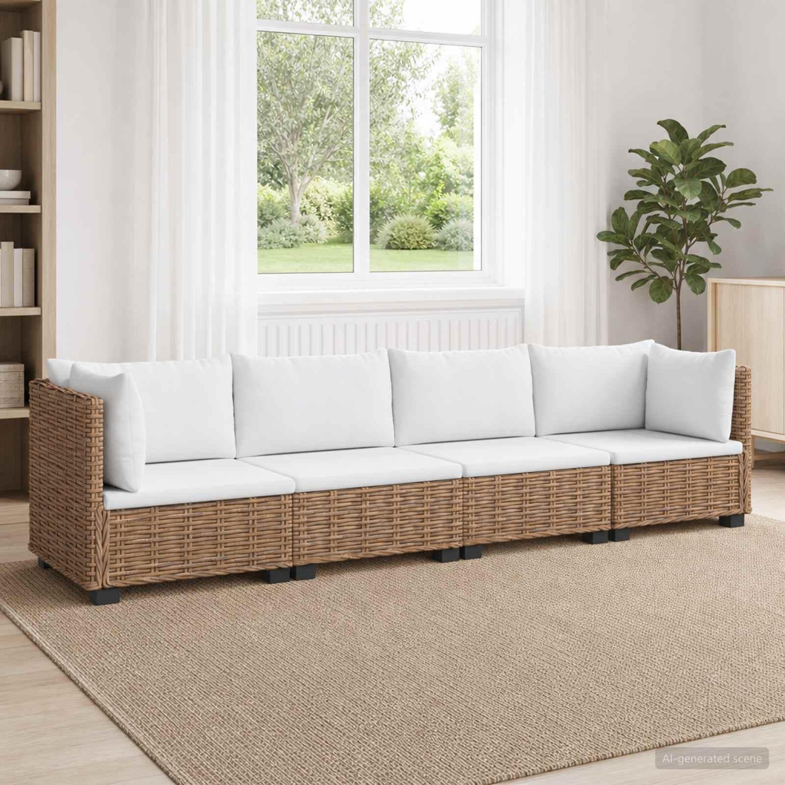 vidaXL 4 stk. Rattan Loungesæt med Puder GENDT Naturlig rattan