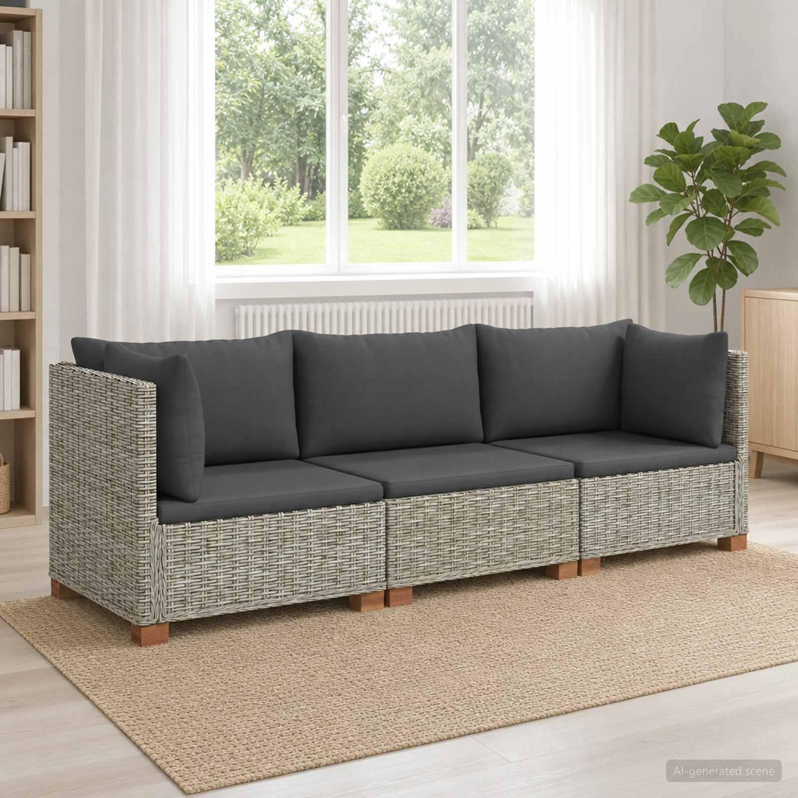 vidaXL 3 stk. Rattan Loungesæt med Puder GENDT Naturlig rattan
