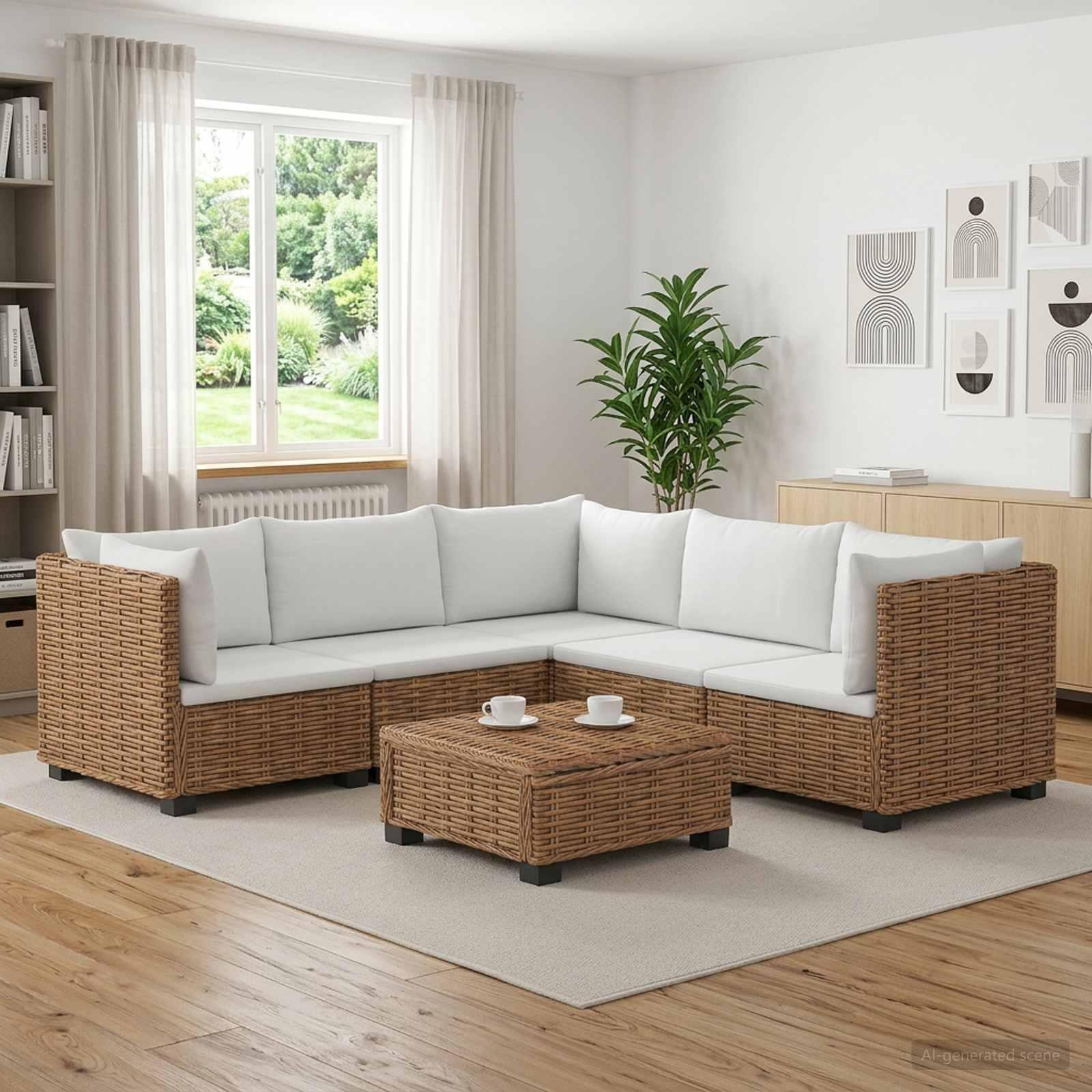 vidaXL 6 stk. Rattan Loungesæt med Puder GENDT Naturlig rattan