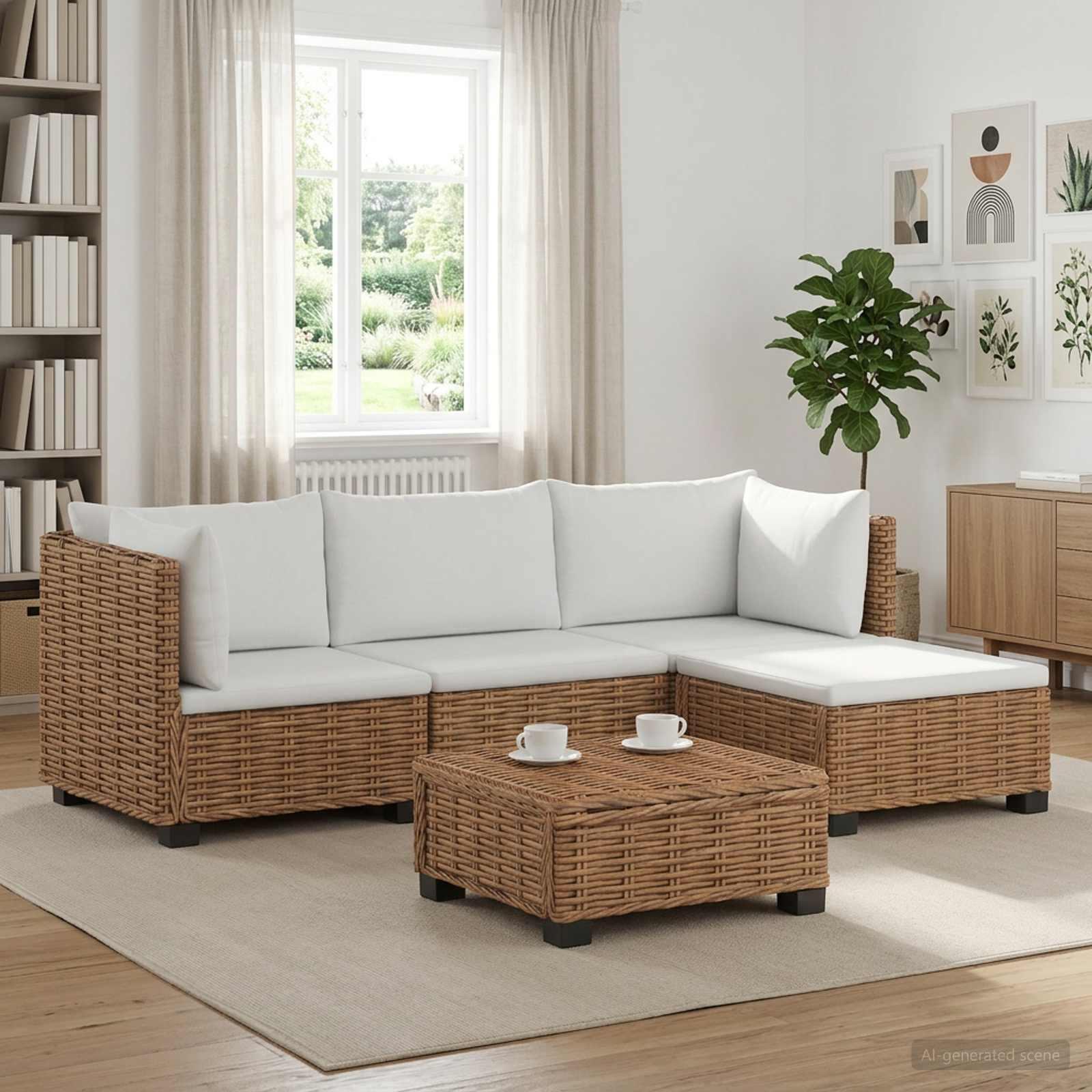 vidaXL 5 stk. Rattan Loungesæt med Puder GENDT Naturlig rattan