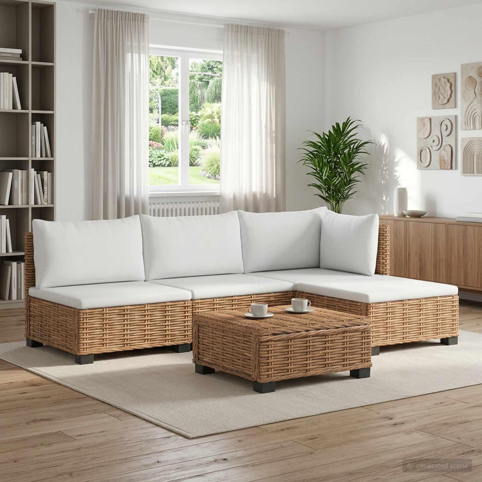 vidaXL 5 stk. Rattan Loungesæt med Puder GENDT Naturlig rattan