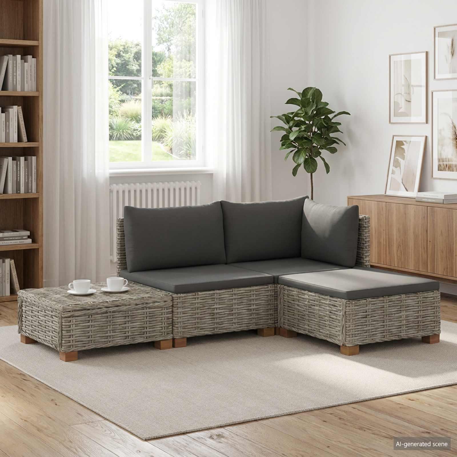 vidaXL 4 stk. Rattan Loungesæt med Puder GENDT Naturlig rattan