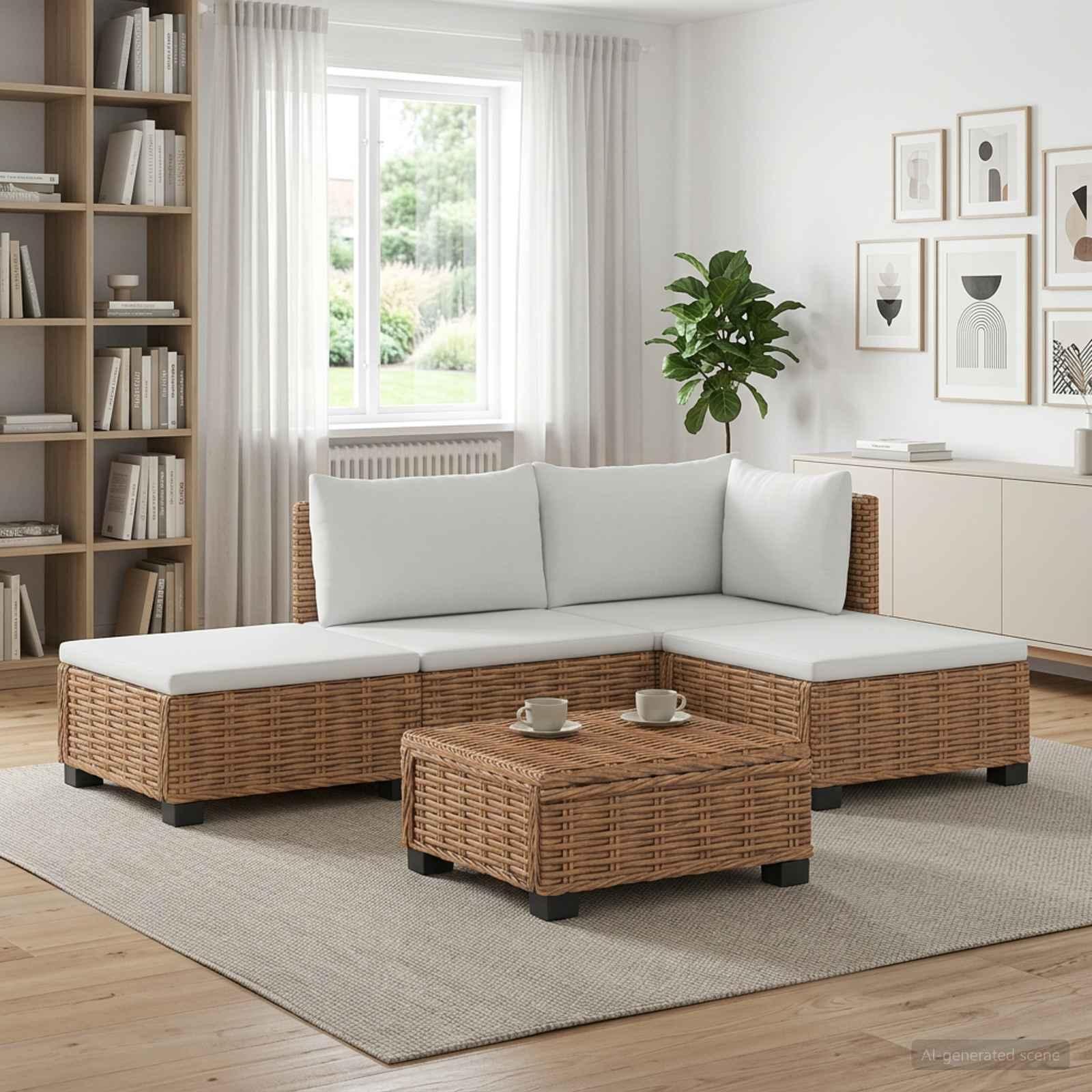 vidaXL 4 stk. Rattan Loungesæt med Puder GENDT Naturlig rattan