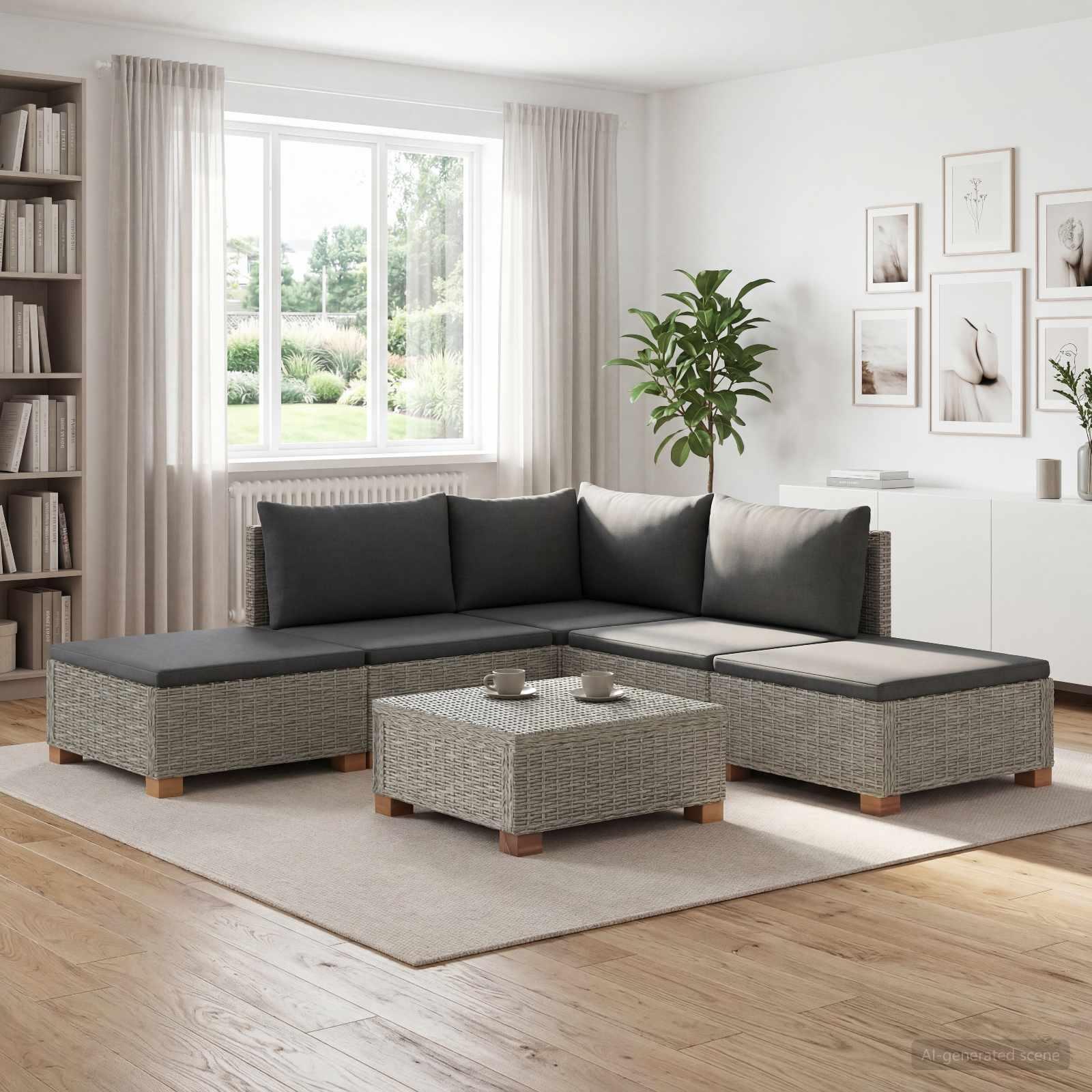 vidaXL 6 stk. Rattan Loungesæt med Puder GENDT Naturlig rattan