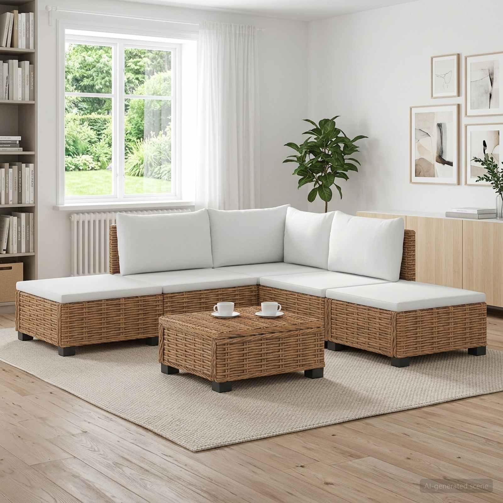 vidaXL 6 stk. Rattan Loungesæt med Puder GENDT Naturlig rattan