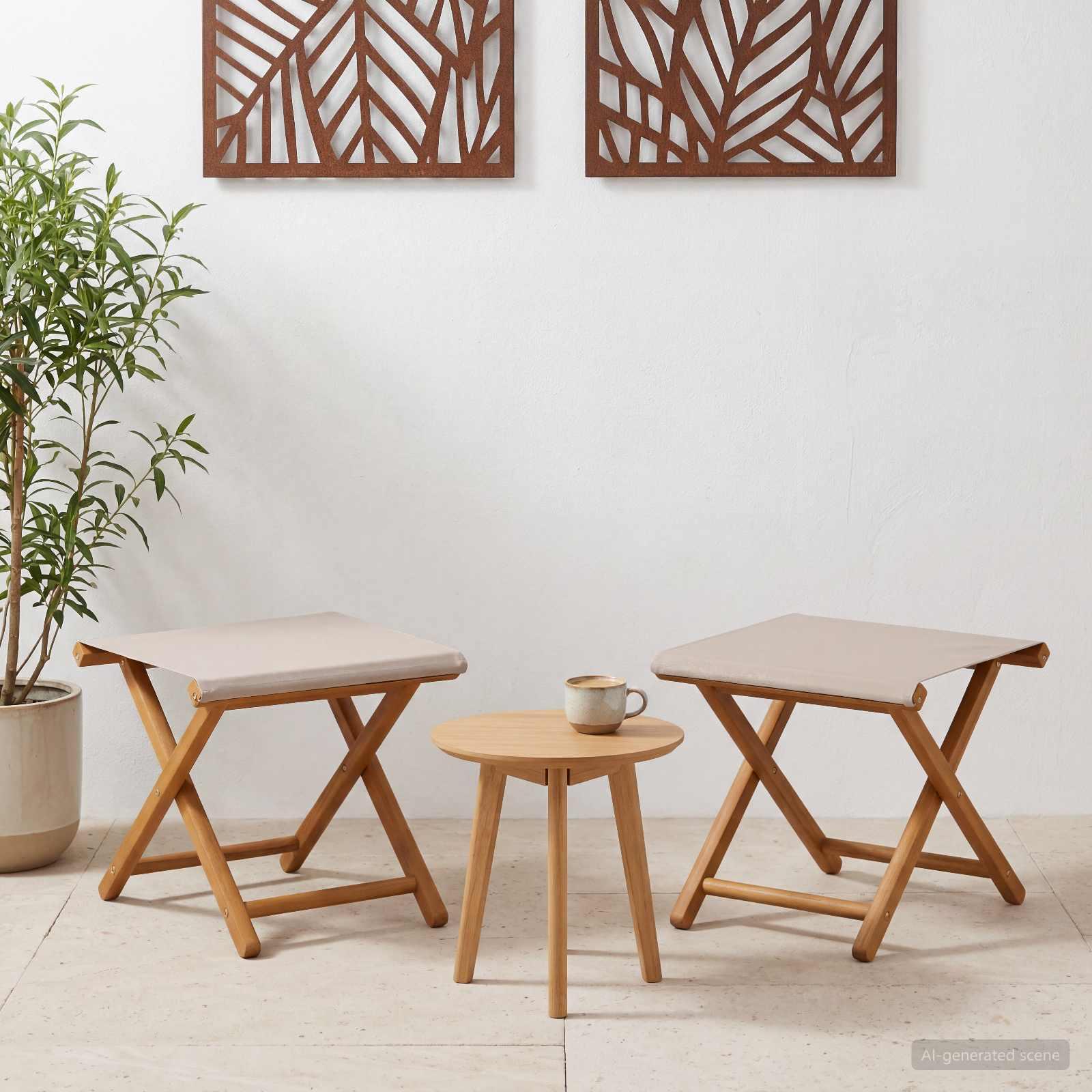 Havestole 2 stk i massiv eucalyptus træ med polyester sæde - beige
