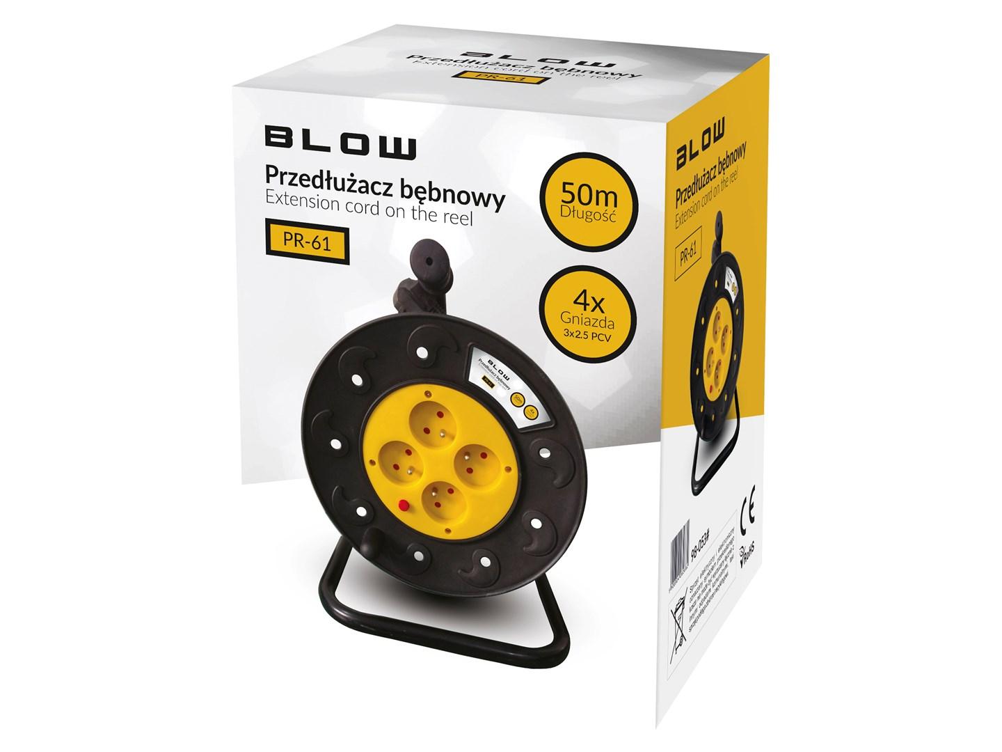 BLOW PR-61 kabeltromle med jord 50 m 4 stikkontakter